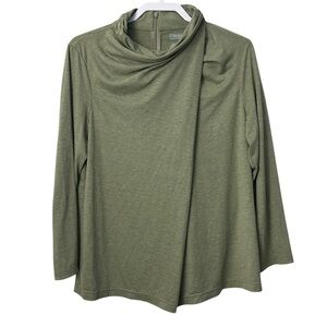 209wst38 New York Green Faux Wrap Mock Neck Top